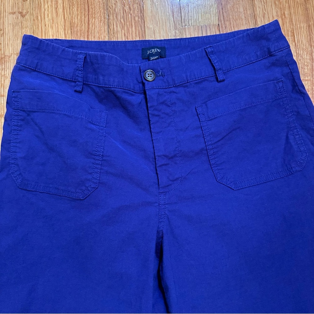 J. Crew Wide Leg Pants Womens 30P Purple Cotton Linen Stretch Patch Pockets (d4) - Picture 3 of 12